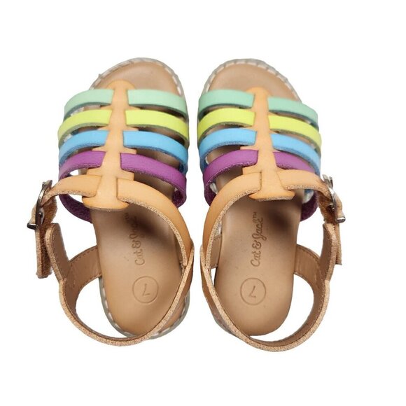 Cat & Jack Girls Rainbow Strappy Sandals Size 7 Velcro Closure Non-Marking Sole - Picture 6 of 9